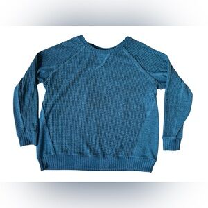 Torrid Brushed Waffle Crew Neck Raglan Top In Teal Plus Size 1/1X